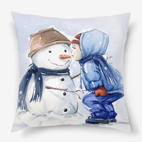 Подушка «Снеговик и ребенок»