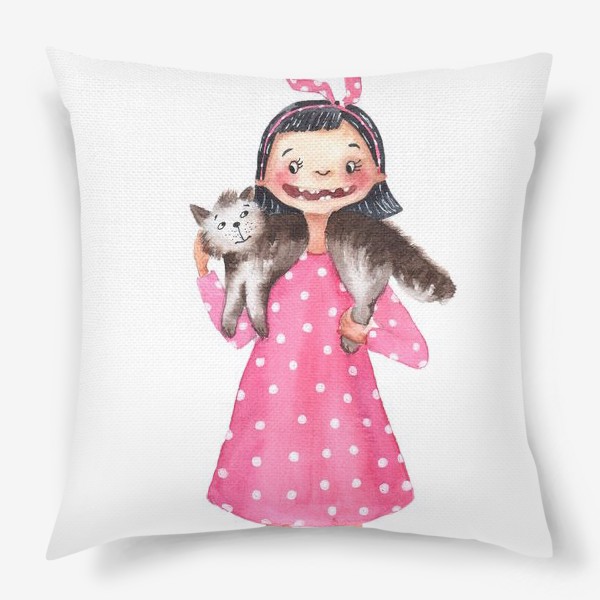 Подушка «Девочка с котом»