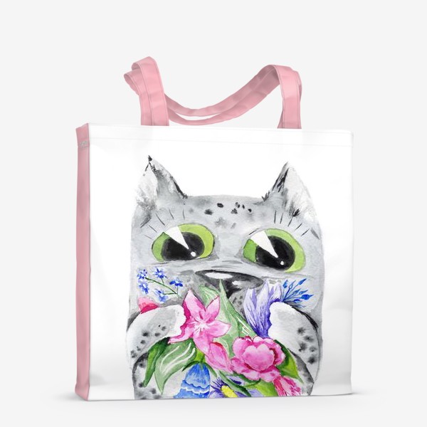 Сумка-шоппер «Котик с цветами на 8 марта»