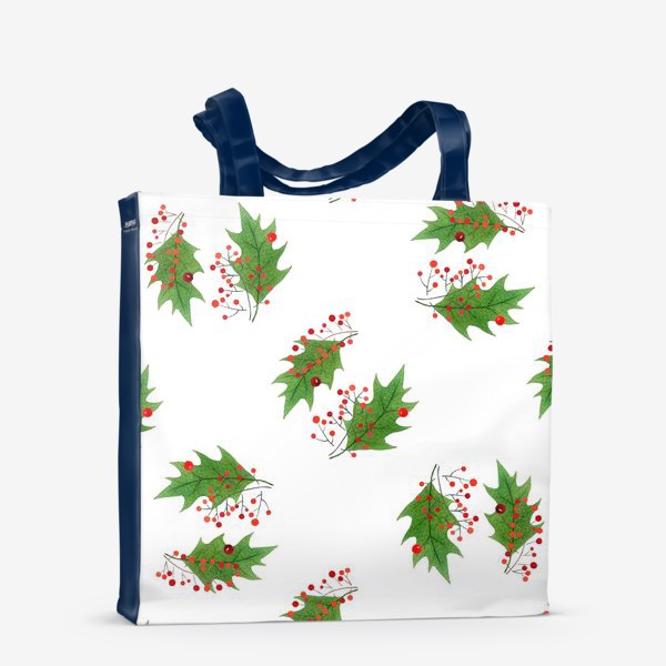 Сумка-шоппер «Рождественский паттерн с листьями и ягодами остролиста»