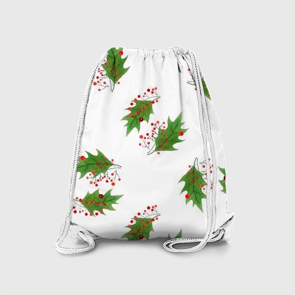 Рюкзак «Рождественский паттерн с листьями и ягодами остролиста»