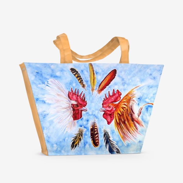 Пляжная сумка «Бойцовские петухи (roosters)»