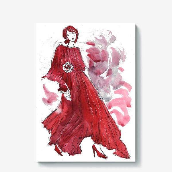 Холст &laquo;Девушка в красном. Fashion illustration&raquo;