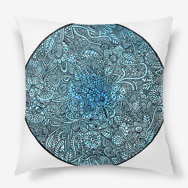 Подушка «Мандала голубая, цветы»