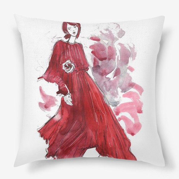 Подушка «Девушка в красном. Fashion illustration»