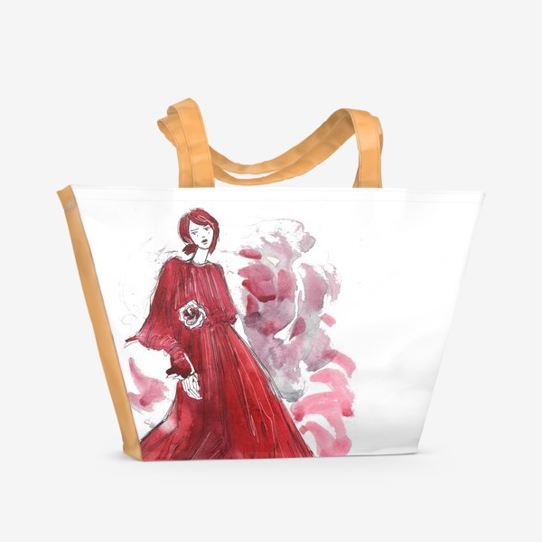 Пляжная сумка «Девушка в красном. Fashion illustration»