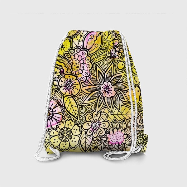 Рюкзак «Паттерн жёлтый с розовым, цветы и ягоды»