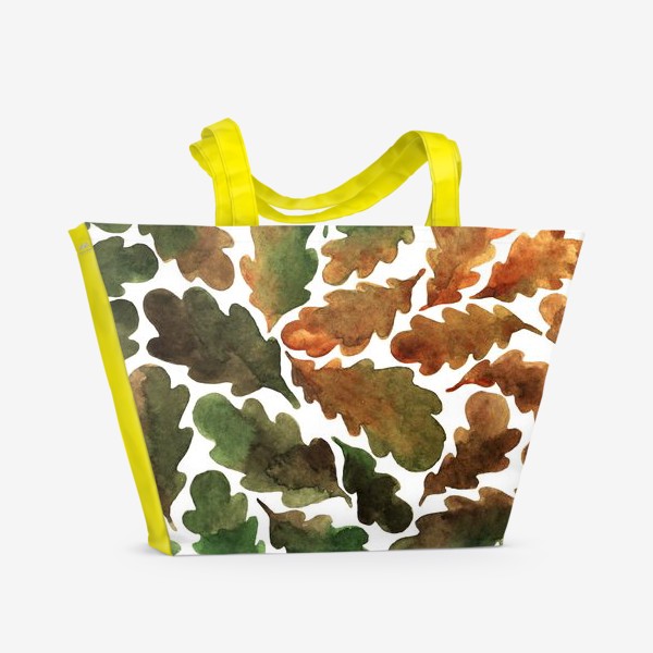 Пляжная сумка &laquo;Дубовые листья акварель в осенних тонах&raquo;