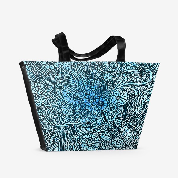 Пляжная сумка «Мандала голубая, цветы»
