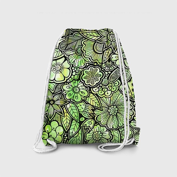 Рюкзак «Зеленый паттерн, цветы и ягоды»