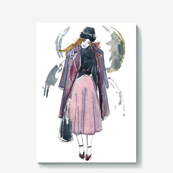 Холст «Девушка в пальто. Fashion illustration»