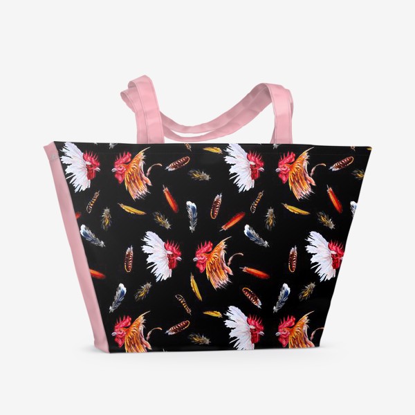 Пляжная сумка «Петухи (roosters) и перья»