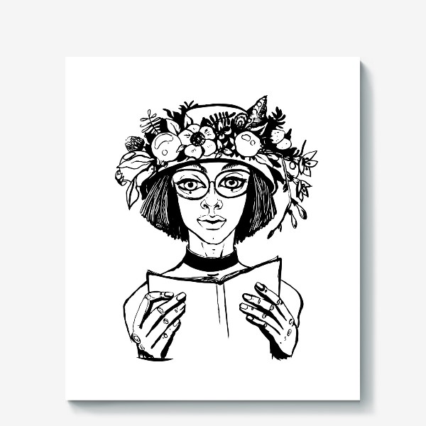 Холст «Девушка за чтением, с букетом на голове»