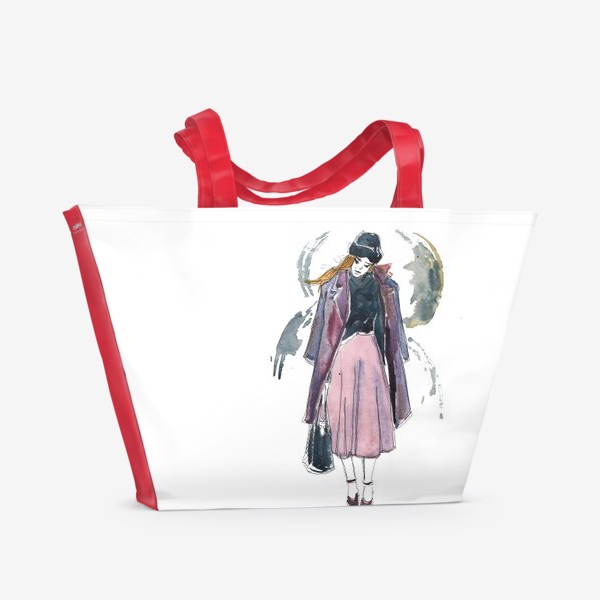 Пляжная сумка &laquo;Девушка в пальто. Fashion illustration&raquo;