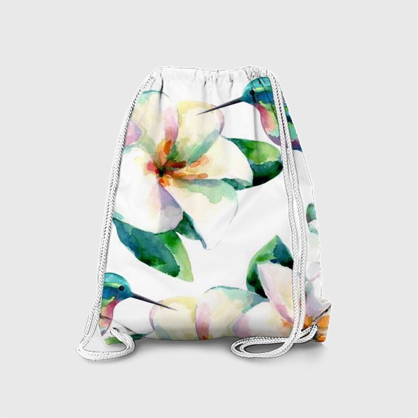 Рюкзак «Акварельные тропические цветы и колибри»