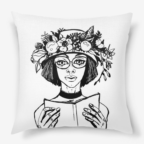 Подушка «Девушка за чтением, с букетом на голове»