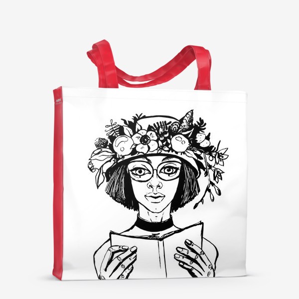Сумка-шоппер «Девушка за чтением, с букетом на голове»
