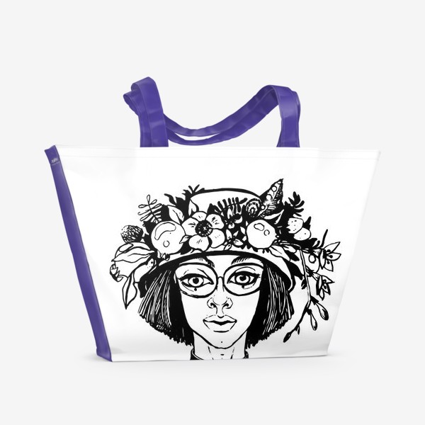 Пляжная сумка «Девушка за чтением, с букетом на голове»