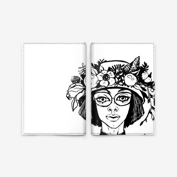 Обложка для паспорта «Девушка за чтением, с букетом на голове»
