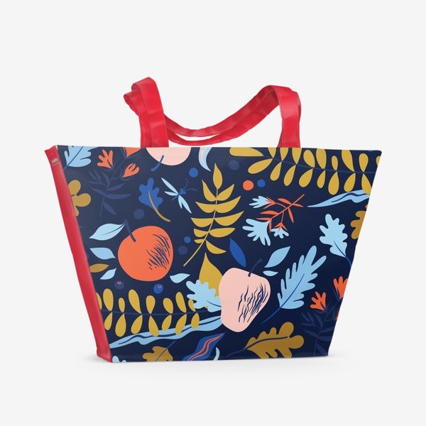 Пляжная сумка &laquo;осенний паттерн с яблоками и цветами&raquo;