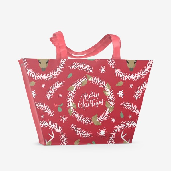 Пляжная сумка «Рождественский паттерн с оленями»