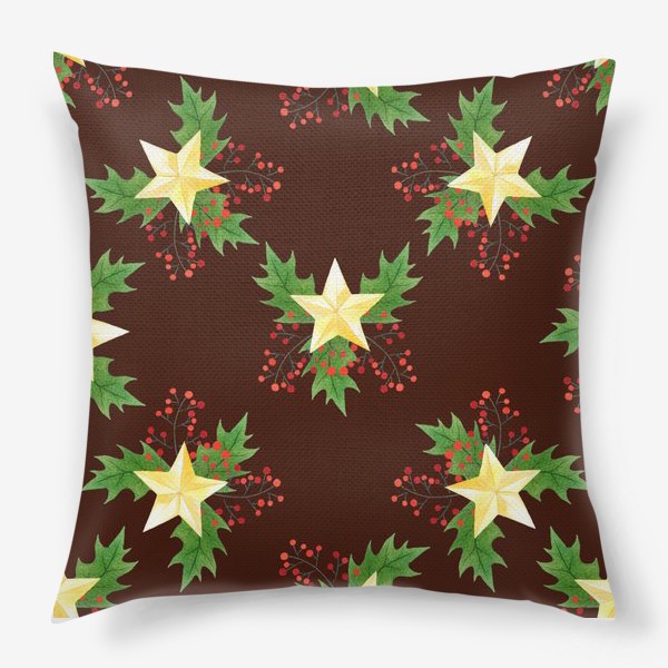 Подушка «Рождественский паттерн с золотыми звездами»