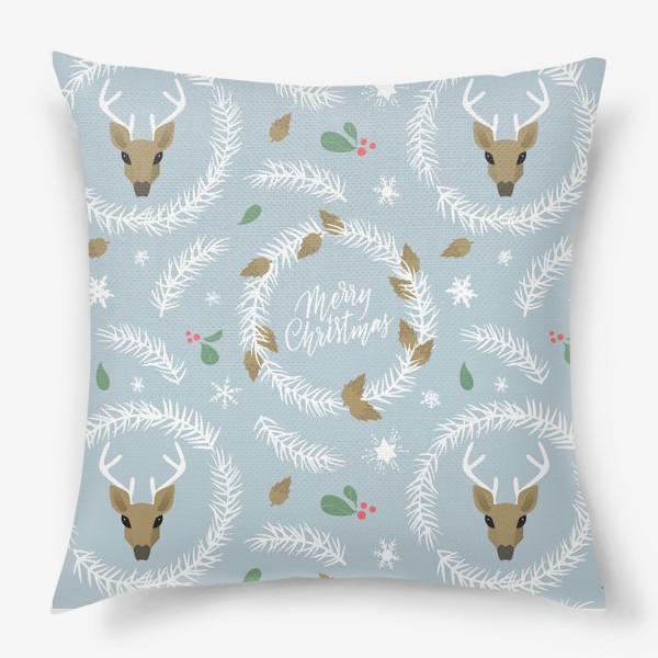 Подушка «Рождественский паттерн с оленями»