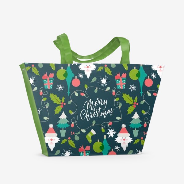 Пляжная сумка «Рождественский паттерн с праздничными атрибутами»