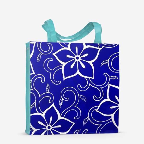 Сумка-шоппер «Синее полотно с белыми цветами»