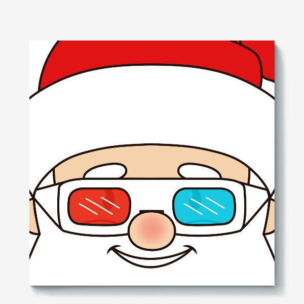 Холст «Санта в 3D-очках. Крупный план.»