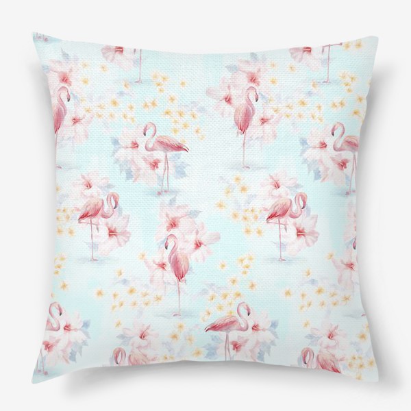 Подушка «Фламинго в тропических цветах»