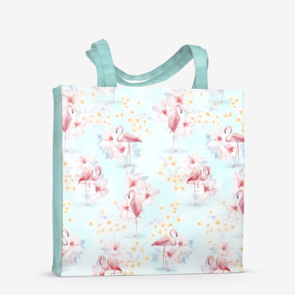 Сумка-шоппер «Фламинго в тропических цветах»