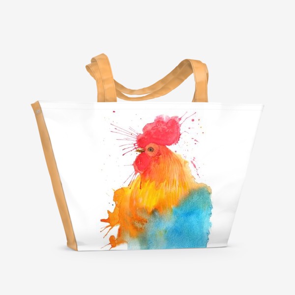Пляжная сумка «Петух акварель. Птица, животные»