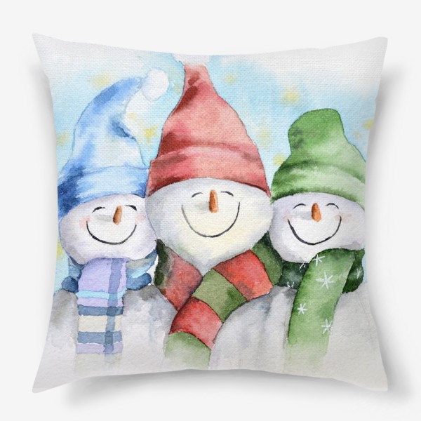 Подушка «Акварель новогодняя Веселые снеговики»