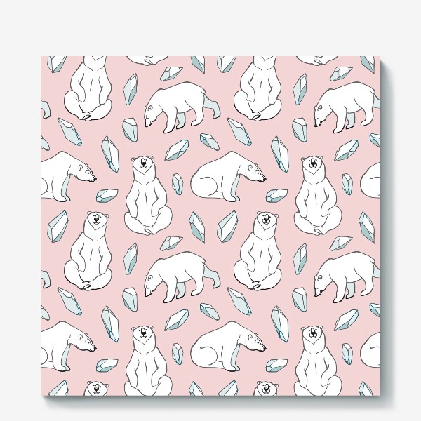 Холст «Белые мишки на розовом»