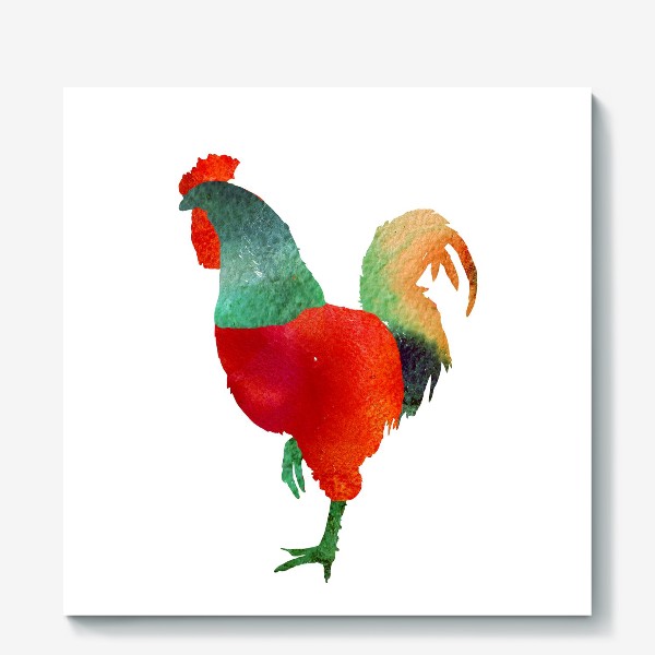 Холст «Акварельная иллюстрация Петух, символ 2017 года Hand drawn watercolor rooster»