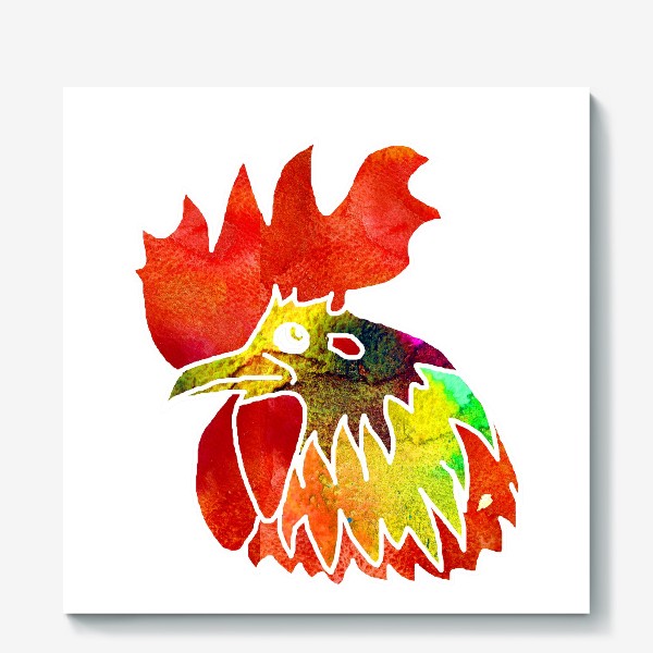 Холст «Акварельный портрет петуха, символ 2017 года Hand drawn wagtercolor rooster»