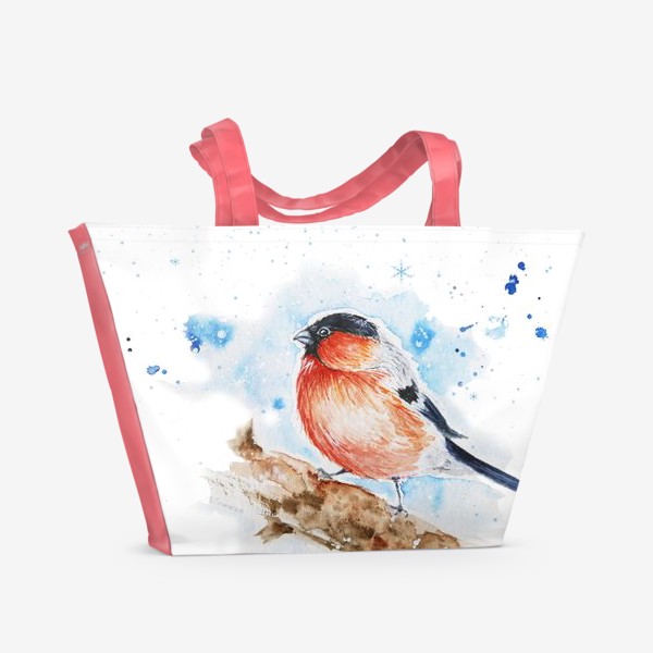 Пляжная сумка «Снегирь - зимняя птица»