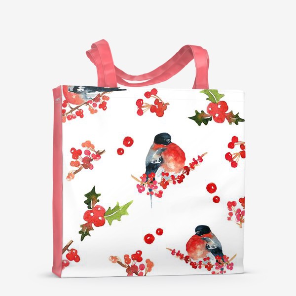 Сумка-шоппер «Пузатые снегири с красными ягодами»