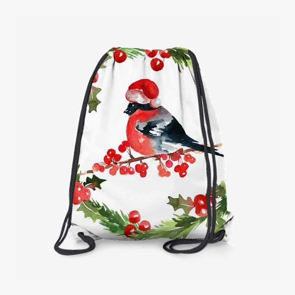 Рюкзак «Рождественский венок со снегирем в шапочке »