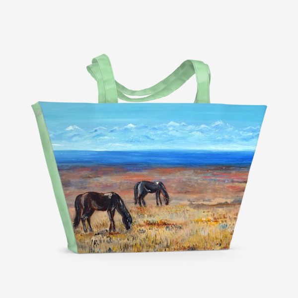 Пляжная сумка «Лошадки в Киргизии»