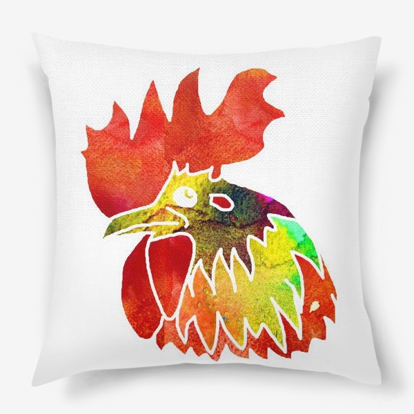 Подушка «Акварельный портрет петуха, символ 2017 года Hand drawn wagtercolor rooster»