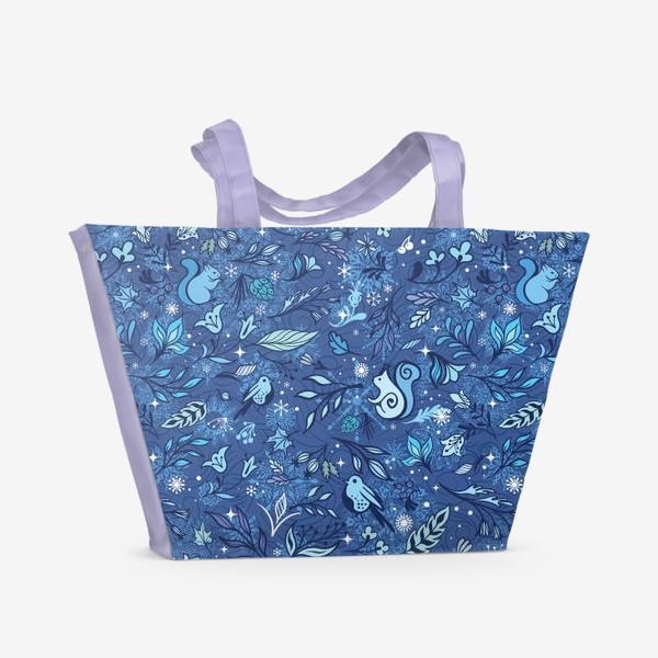 Пляжная сумка «Волшебный зимний лес на синем фоне»