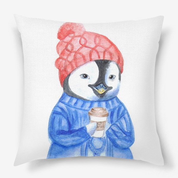 Подушка «Пингвин с кофе»