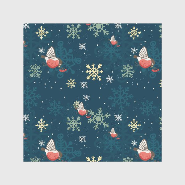 Скатерть &laquo;Рождественский узор со снежинками и птичками&raquo;