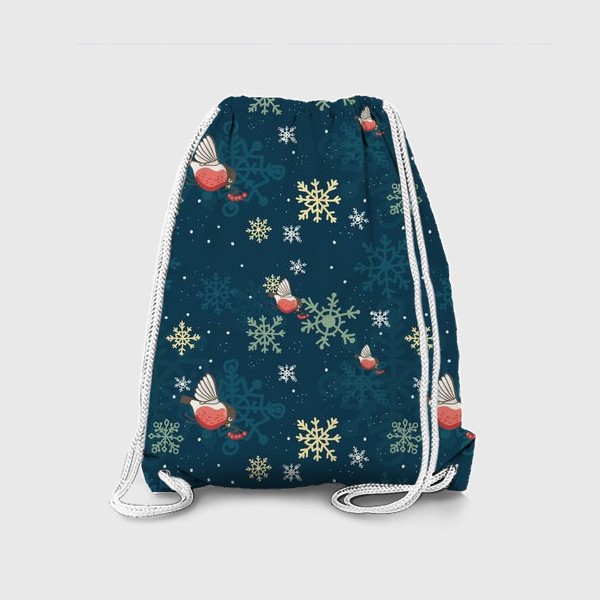 Рюкзак «Рождественский узор со снежинками и птичками»