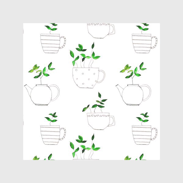 Скатерть «Tea plants in tea pots / Чайные листики в чашках»