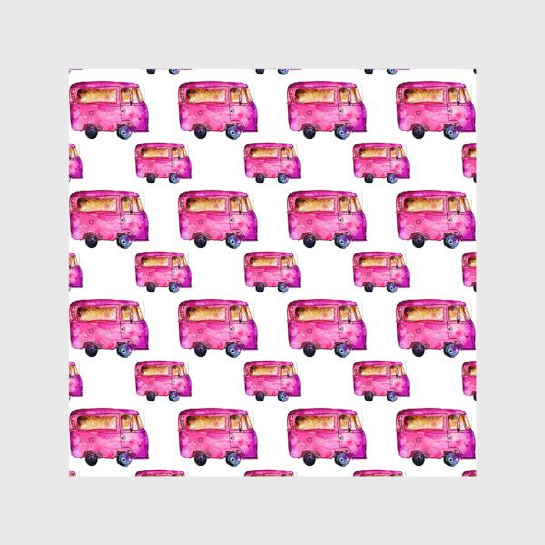 Шторы «Vintage pink bus pattern / Ретро розовый автобус»