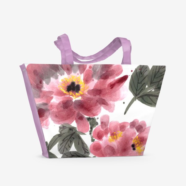 Пляжная сумка «розовый пион китайская живопись гохуа се-и»