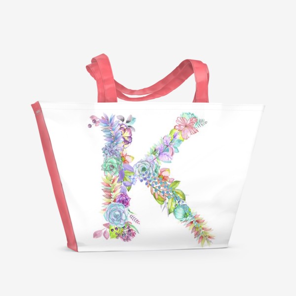 Пляжная сумка «Акварельно-цветочная "K"»